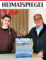 Maja Seidel vom Innenausstatter Suhr und Udo Bialas vom Lions Club Norderstedt hoffen auf viele Spenden. Foto: Lions Club Norderstedt/hfr